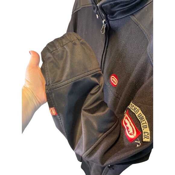 Vintage 90s Ecko Unltd Black Shiny Nylon Arm Patch Full Zip Jacket Sz M - Picture 6 of 12
